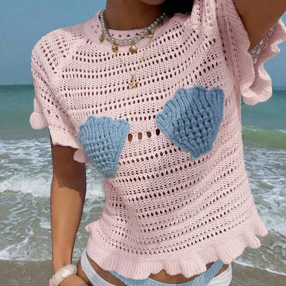 Pink Casual Women's Lovely Shell Hollow Out Cover - Picture 5 of 7